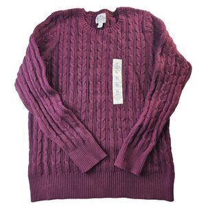 St John's Bay Women's NWT Sweater XL Purple Cotton Classic Cable Knit